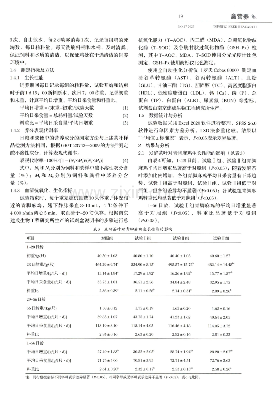 黑曲霉发酵茶叶对青脚麻鸡生长性能、养分表观代谢率及血清抗氧化指标的影响.pdf_第3页