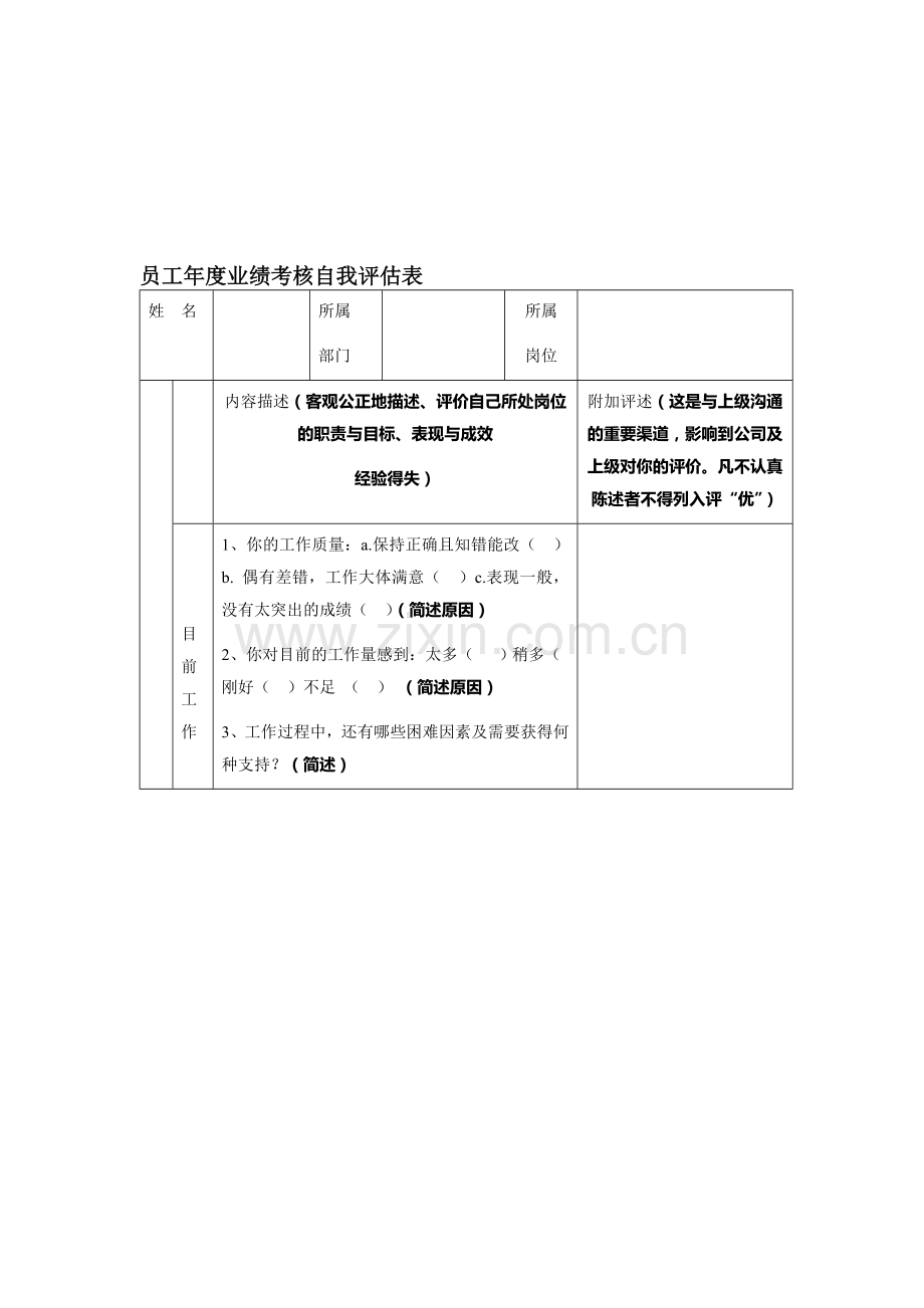 员工年度业绩考核自我评估表.doc_第1页