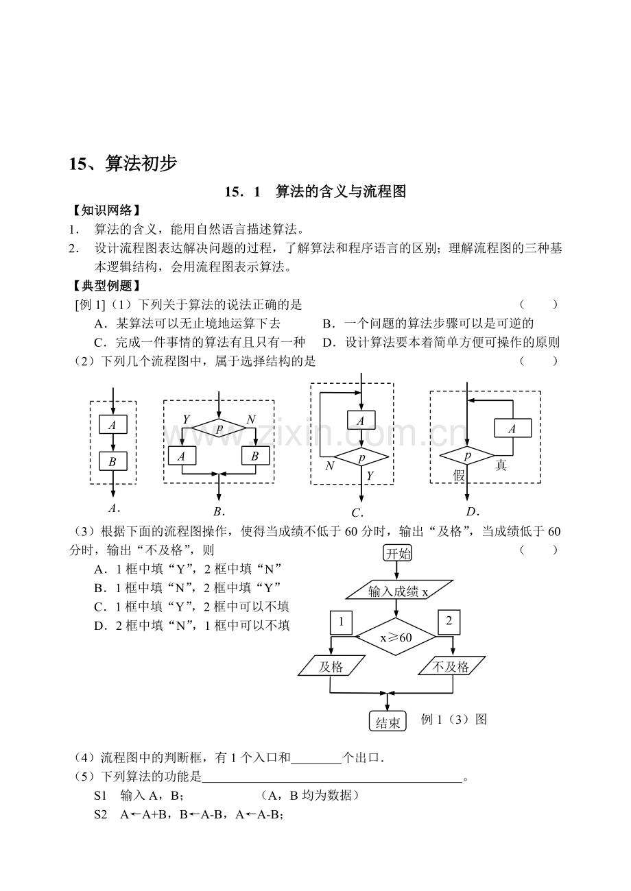 2011年高考数学一轮复习(共87节)15.1--算法的含义与流程图.doc_第1页