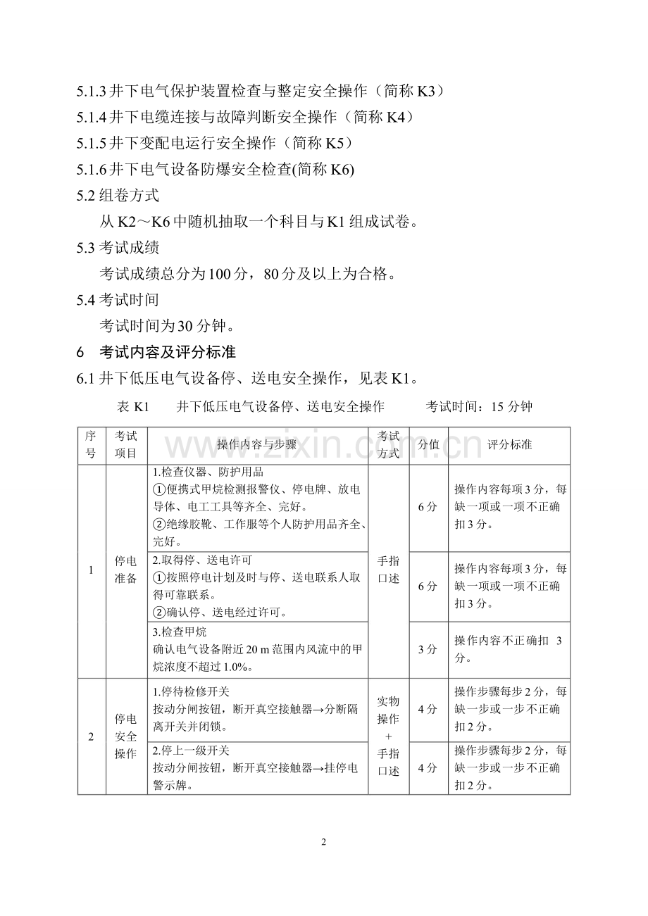 1.煤矿井下电气作业安全技术实际操作考试标准.doc_第2页