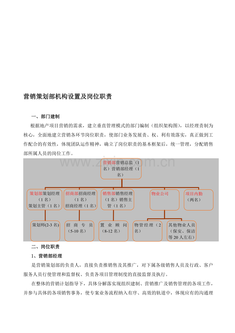 营销策划部机构设置及岗位职责.doc_第1页