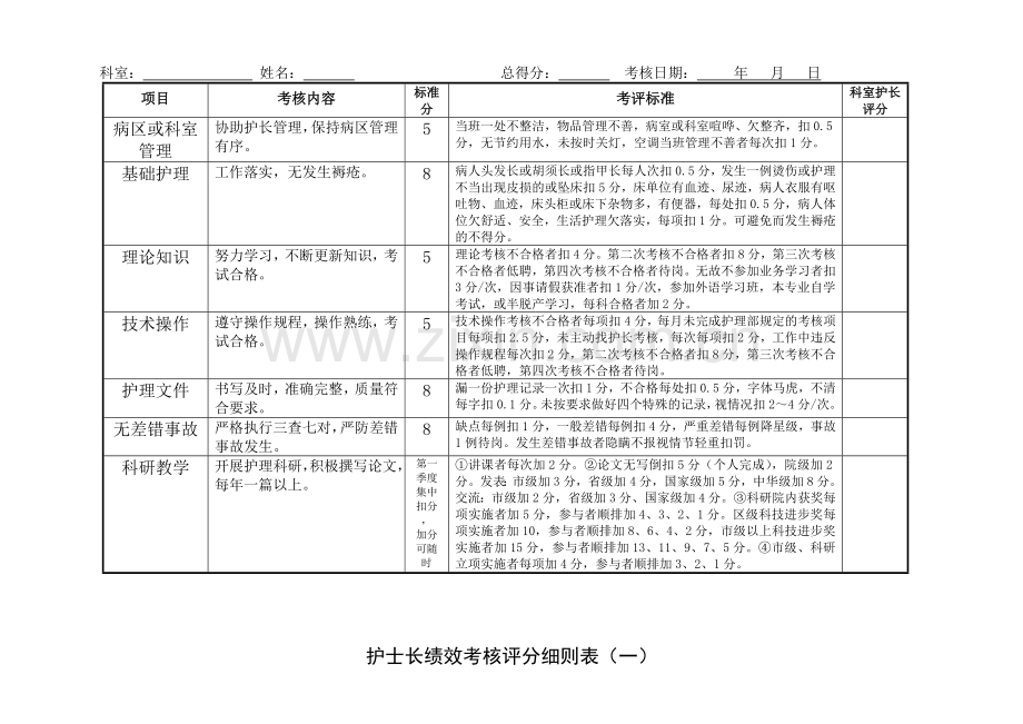 HL-护理人员和护士长绩效考核评分细则表.doc_第2页