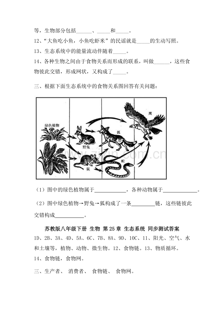 八年级生物生态系统同步测试.doc_第3页