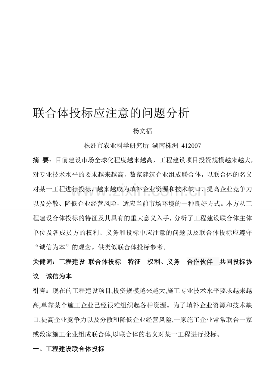 联合体投标应注意的问题分析.doc_第1页