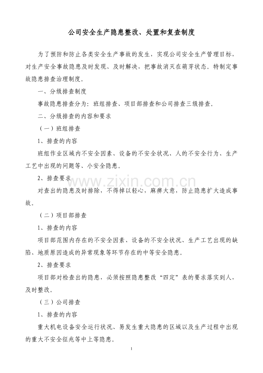 公司安全生产隐患整改、处置和复查制度.doc_第1页