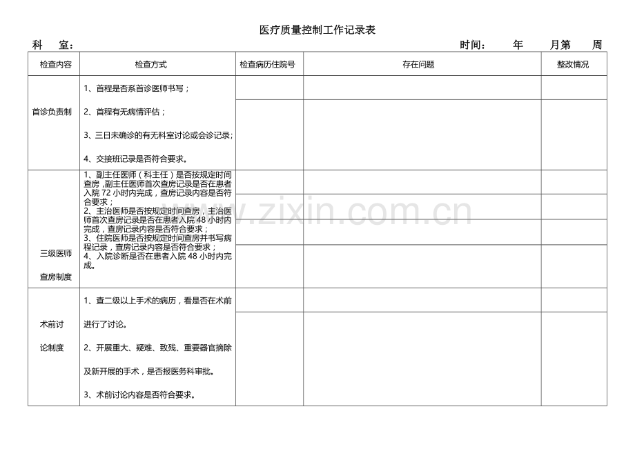 科室医疗质量控制工作记录表.doc_第1页