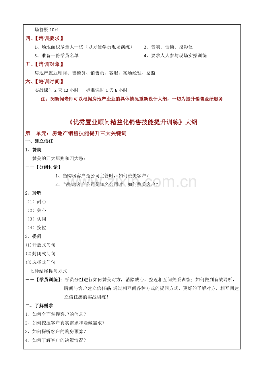 房地产培训讲师闵新闻《置业顾问销售技能提升训练》大纲.doc_第2页