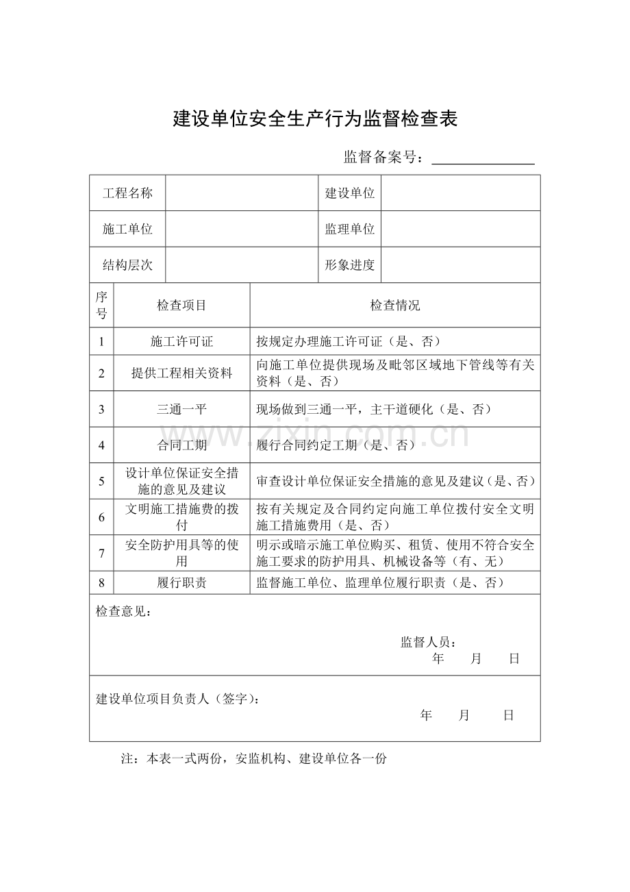 安全生产行为监督检查表(各方主体).doc_第1页