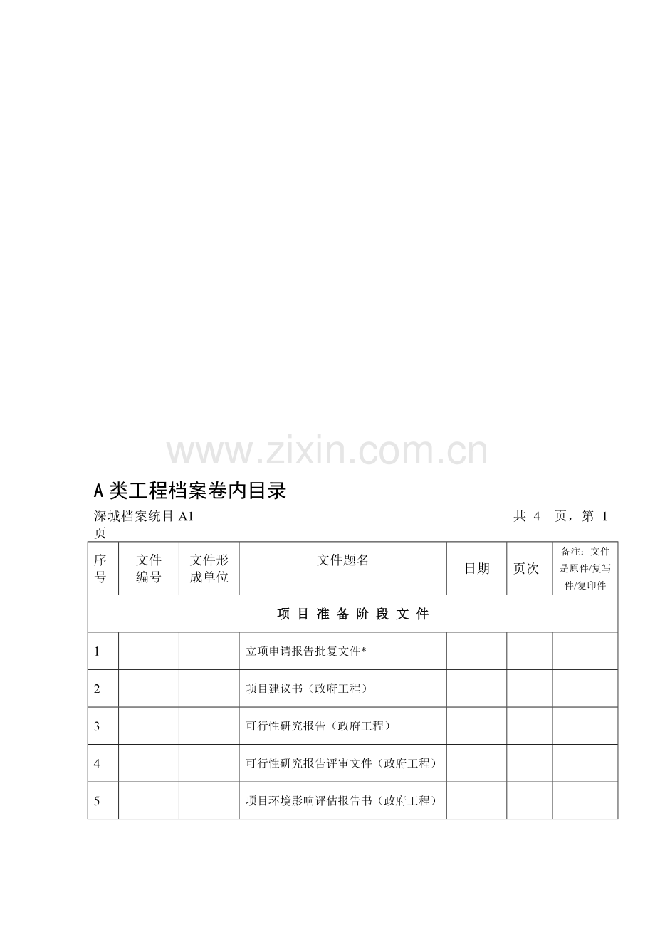 A类工程档案卷内明细目录.doc_第1页