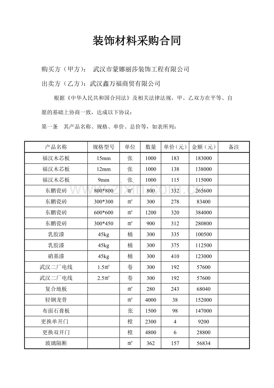 装饰材料采购合同样本.doc_第1页