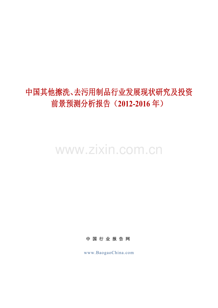 中国其他擦洗、去污用制品行业发展现状研究及投资前景预测分析报告.doc_第1页