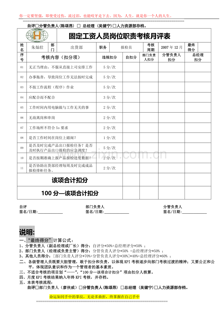 出货部人员岗位职责考核月评表071208..doc_第2页