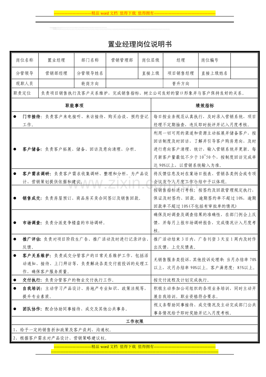 置业经理岗位说明书1.doc_第1页