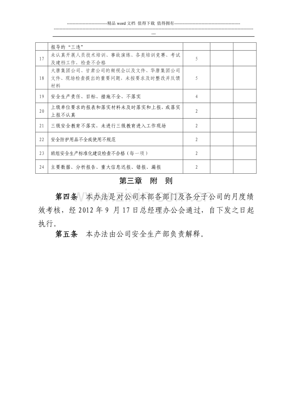 某某公司安全生产月度绩效考核办法..doc_第3页