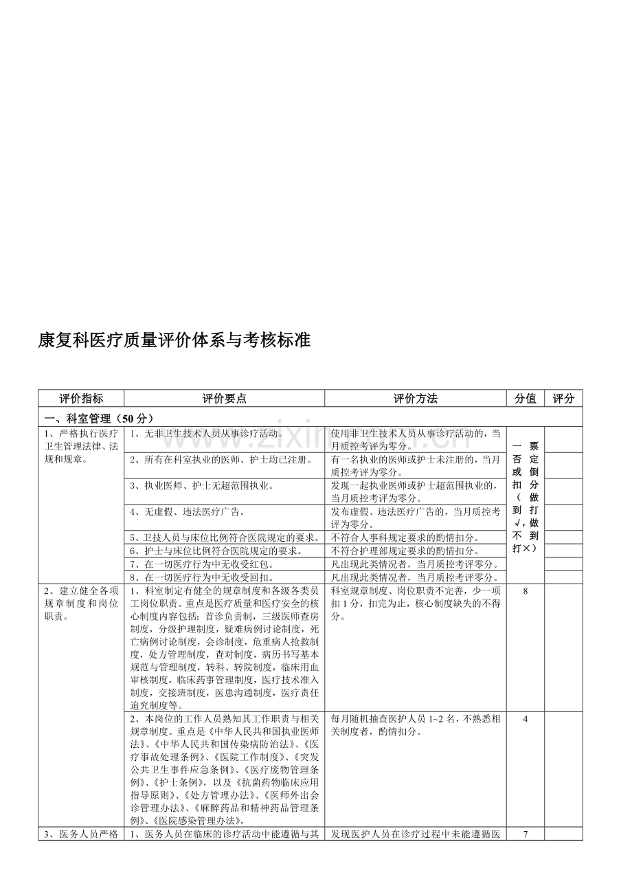 2.13康复科医疗质量评价体系与考核标准.doc_第1页