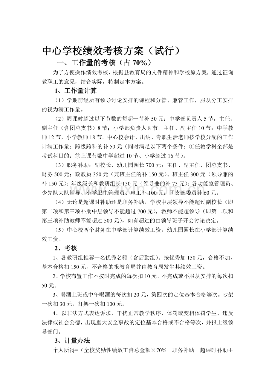 中心学校绩效考核方案(试行)..doc_第1页