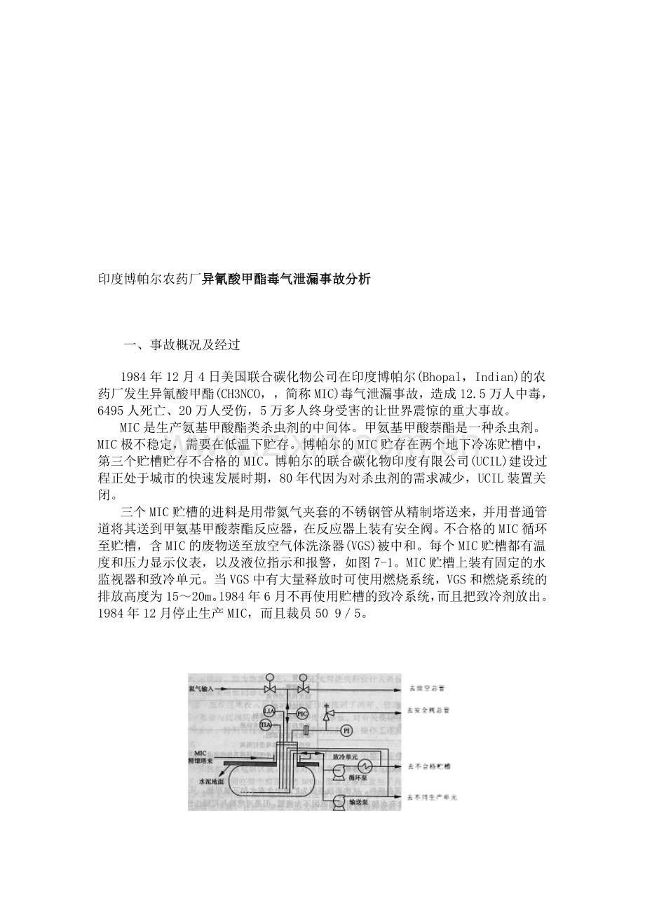 印度博帕尔农药厂异氰酸甲酯毒气泄漏事故分析.doc_第1页