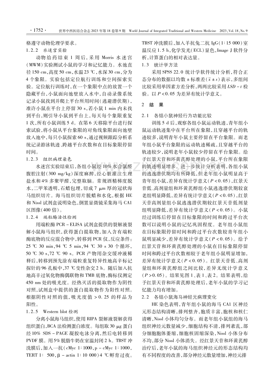 红景天苷通过上调端粒酶表达延缓小鼠脑衰老的作用机制.pdf_第3页