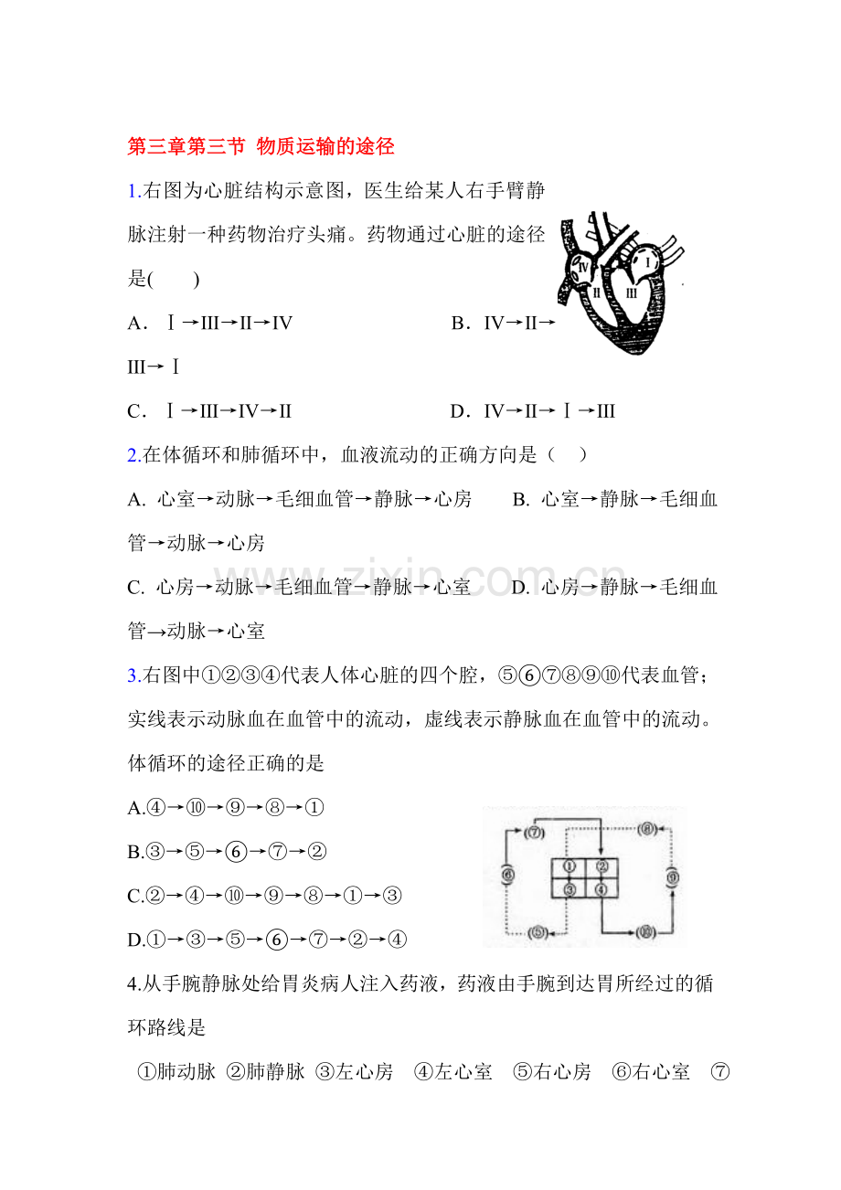 物质运输的途径同步练习.doc_第1页