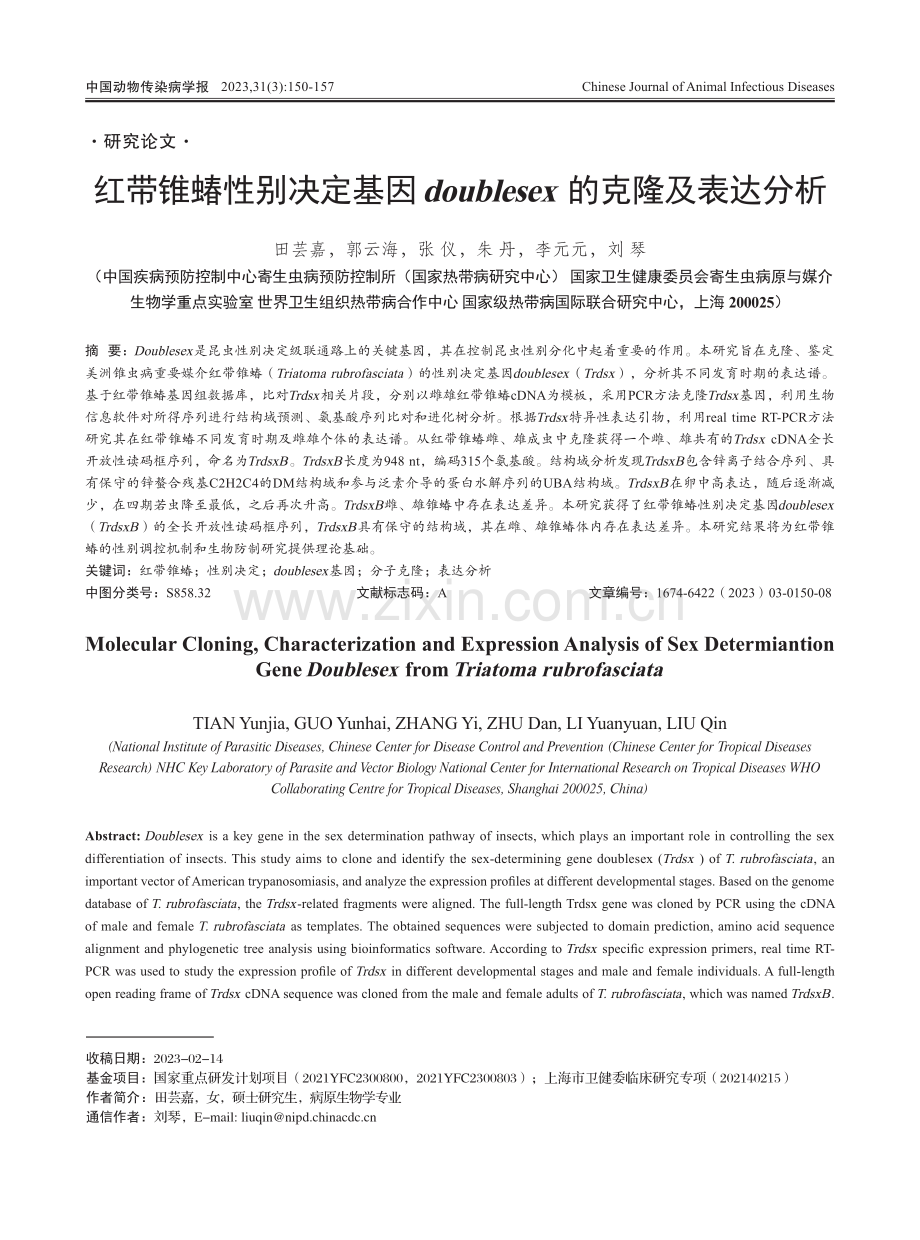 红带锥蝽性别决定基因doublesex的克隆及表达分析.pdf_第1页