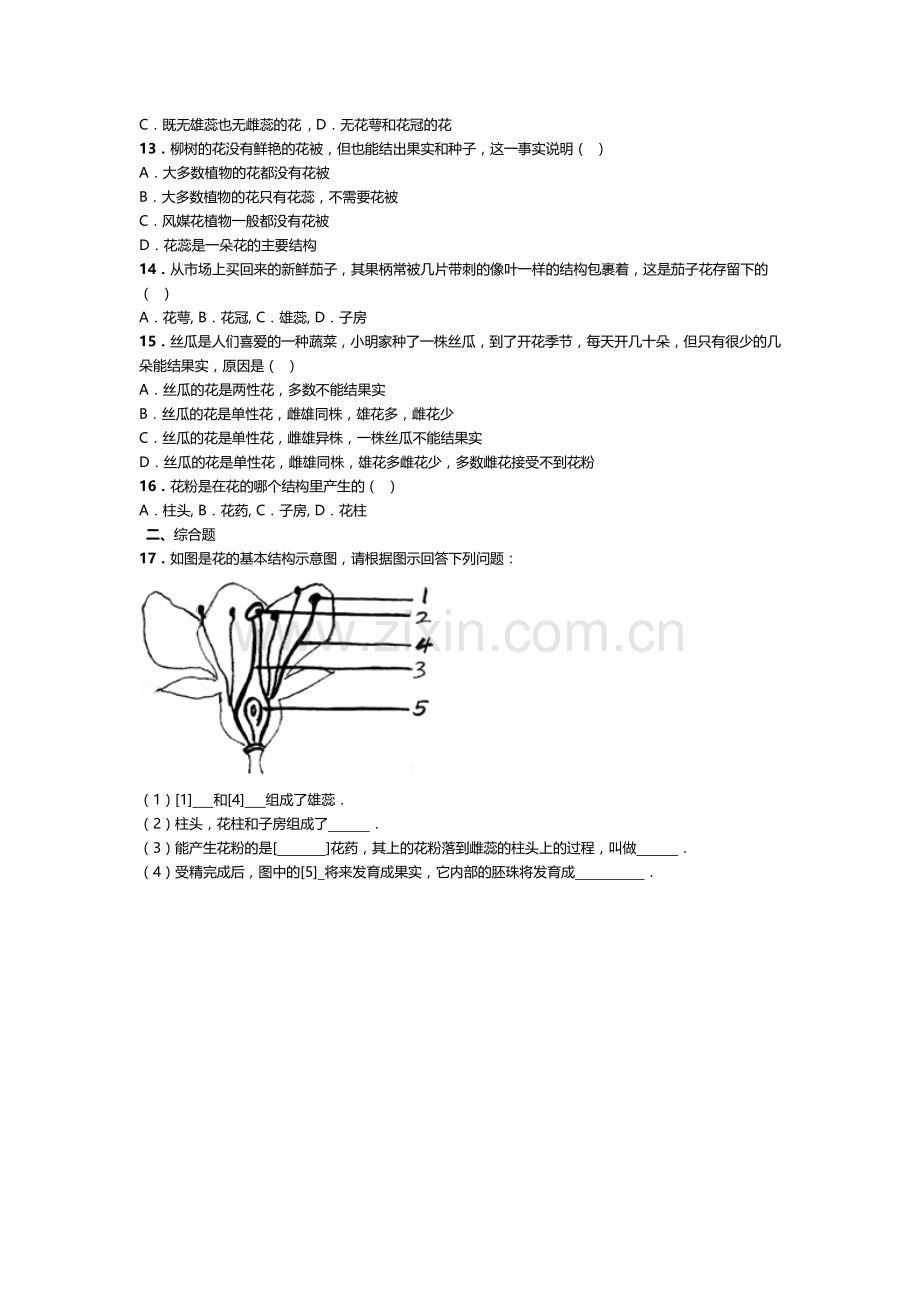 花的结构和类型检测题.doc_第2页