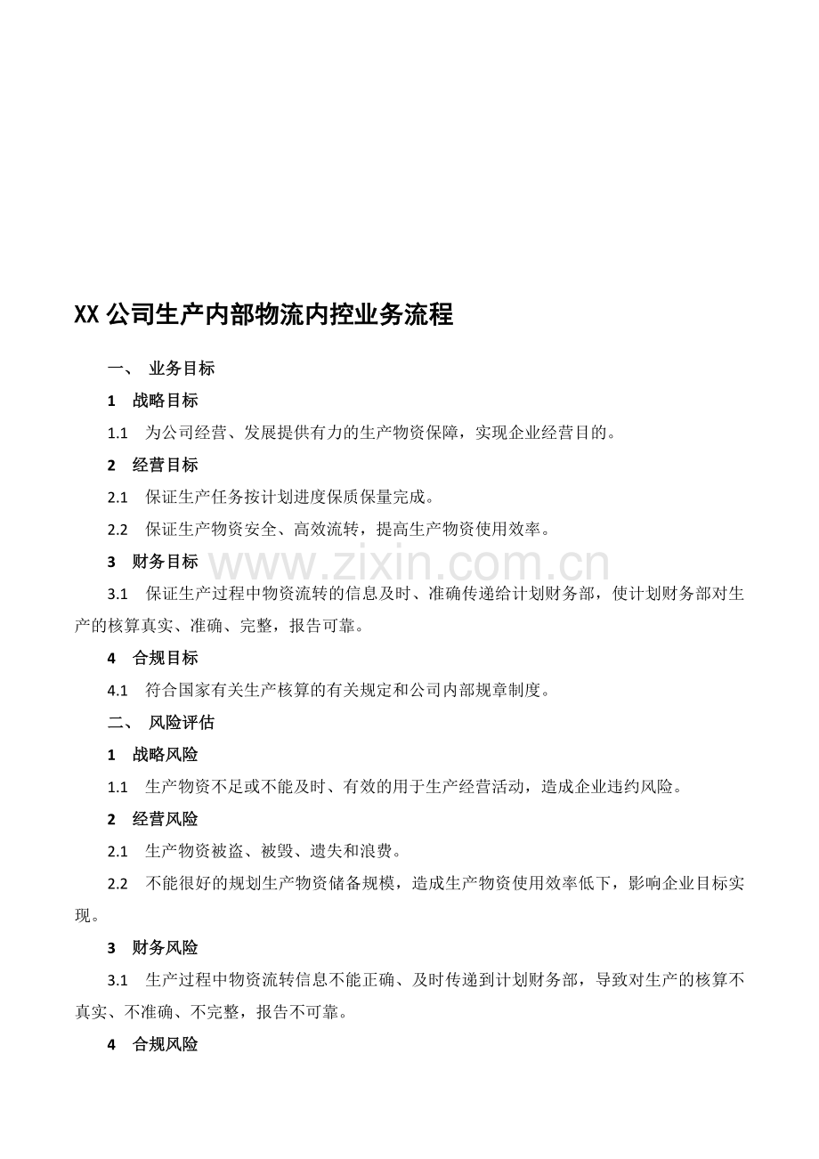 XX公司生产内部物流内控业务流程.doc_第1页