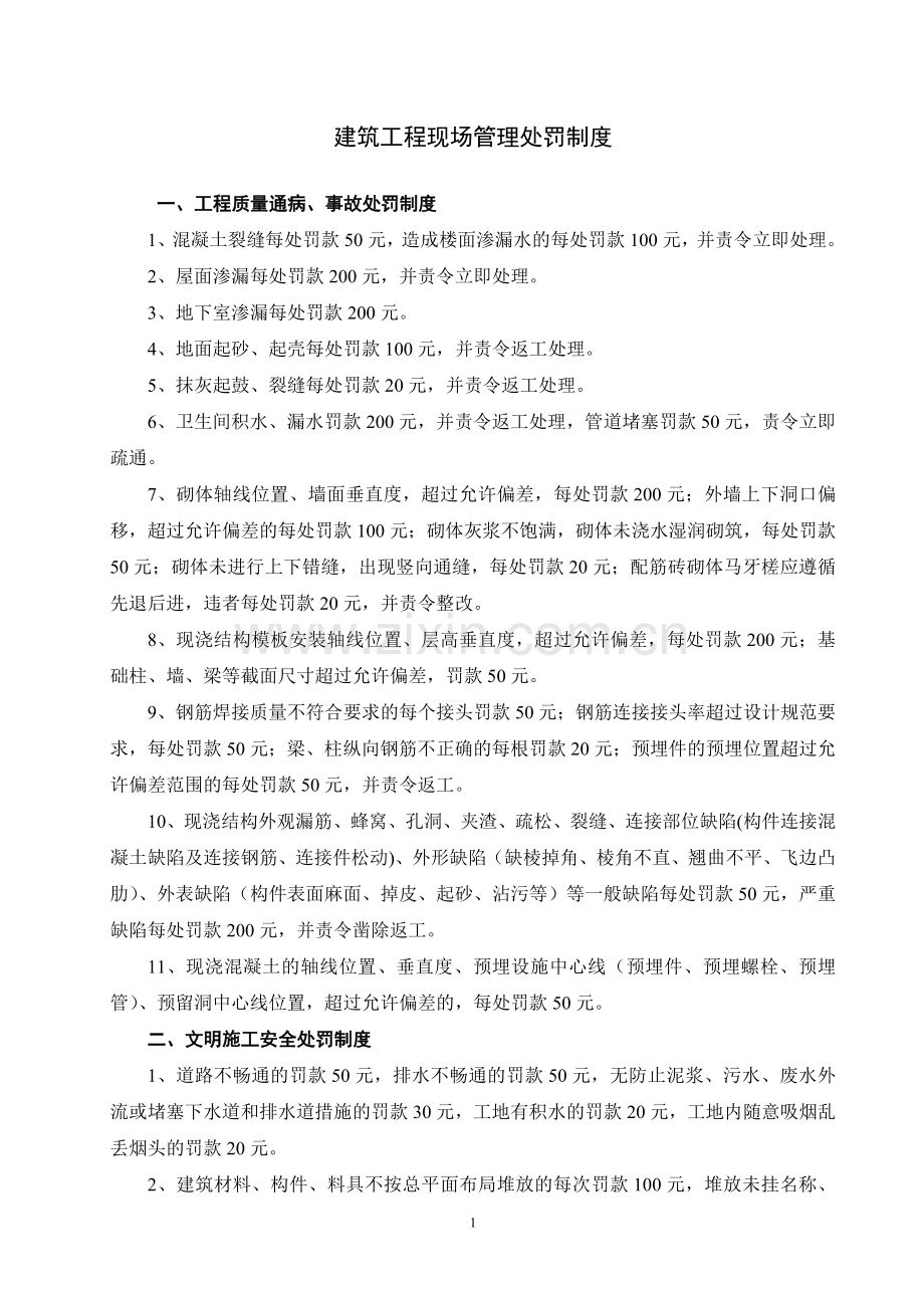 建筑工程现场管理处罚制度0.doc_第1页