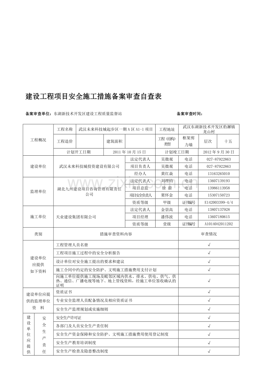 建设工程项目安全施工措施备案审查自查表1.doc_第1页