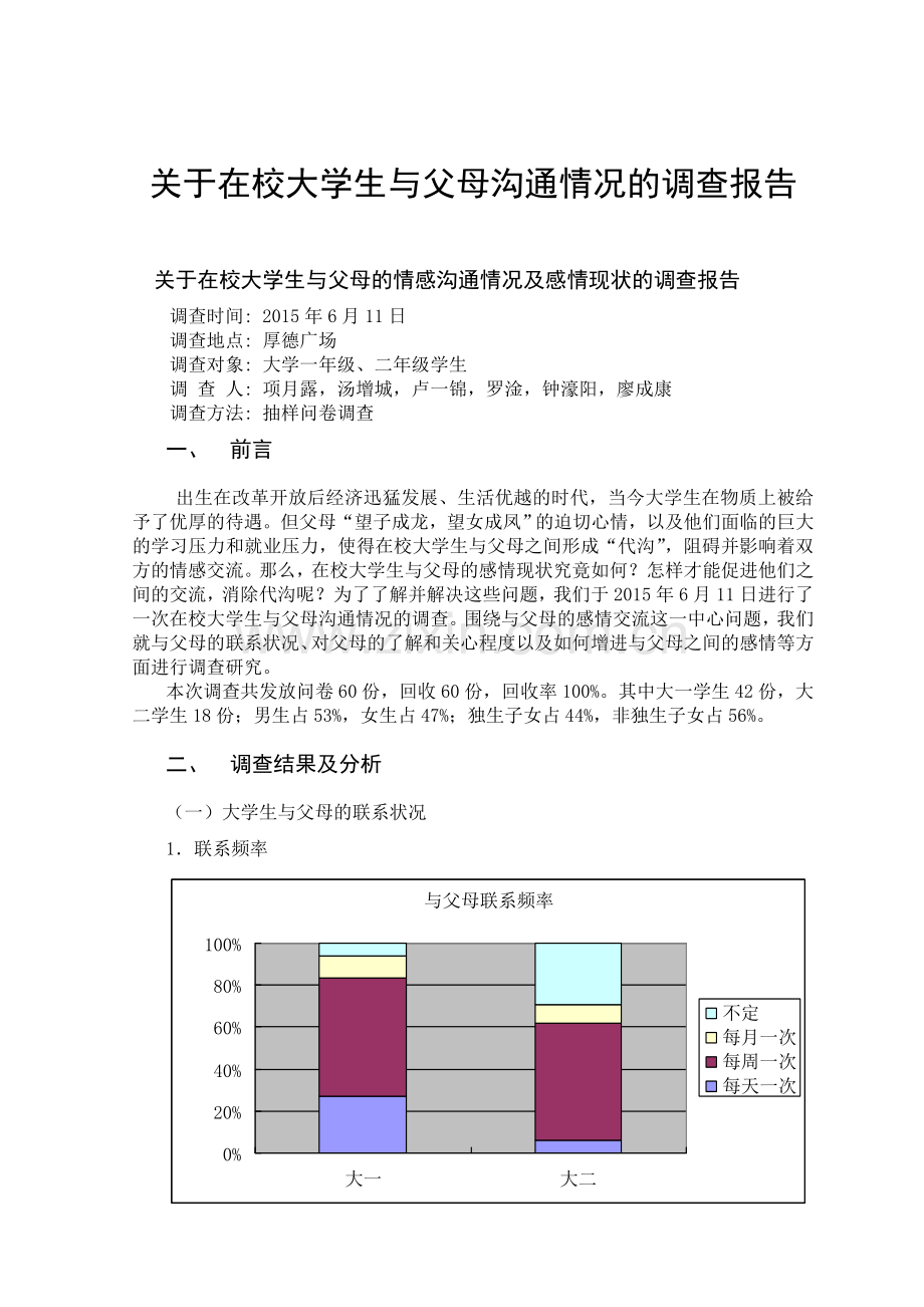 关于在校大学生与父母沟通情况的调查报告.doc_第1页