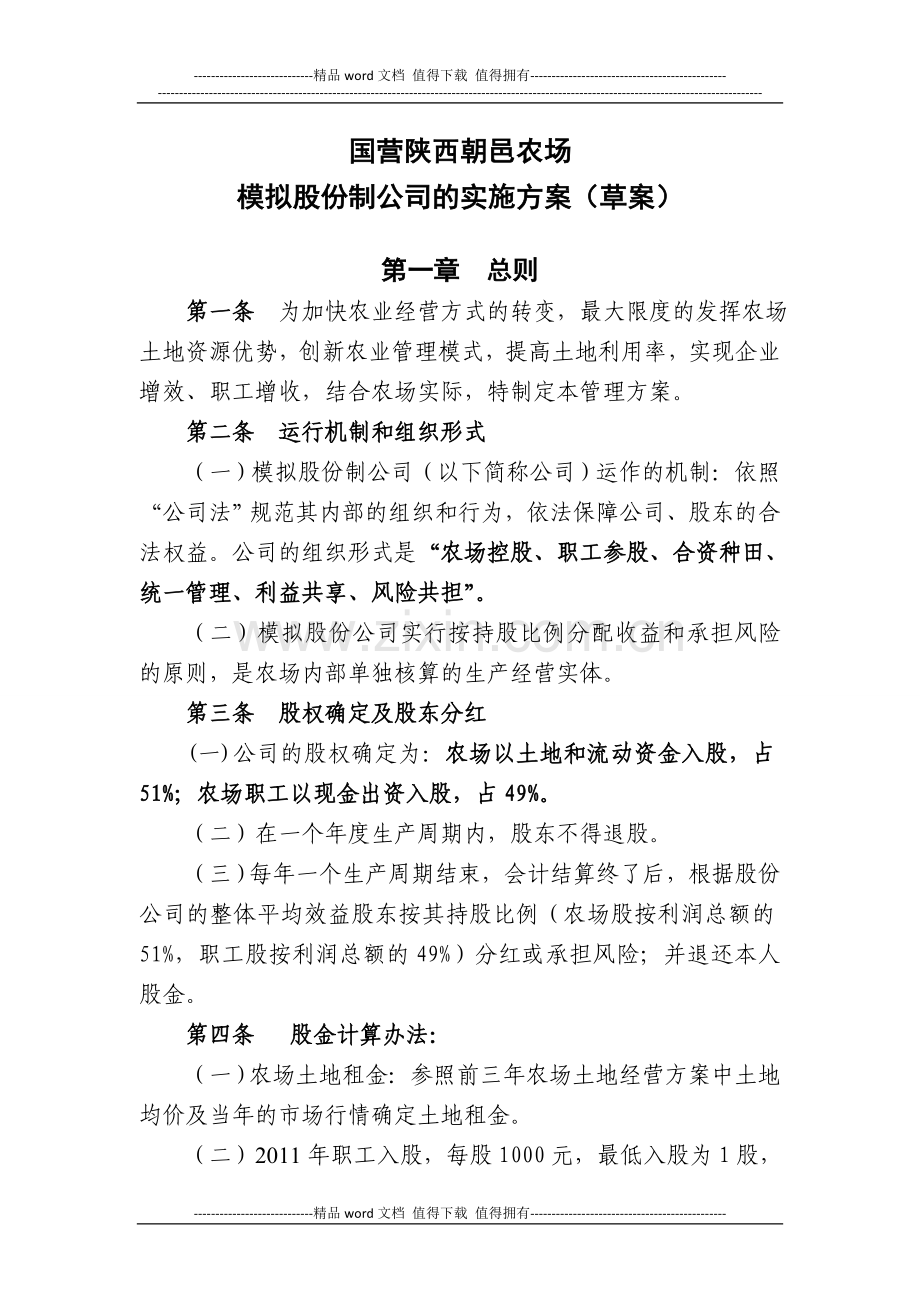 模拟股份制公司的实施方案.doc_第1页