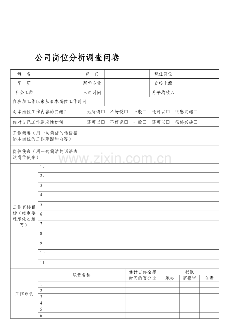 公司岗位分析调查问卷.doc_第1页