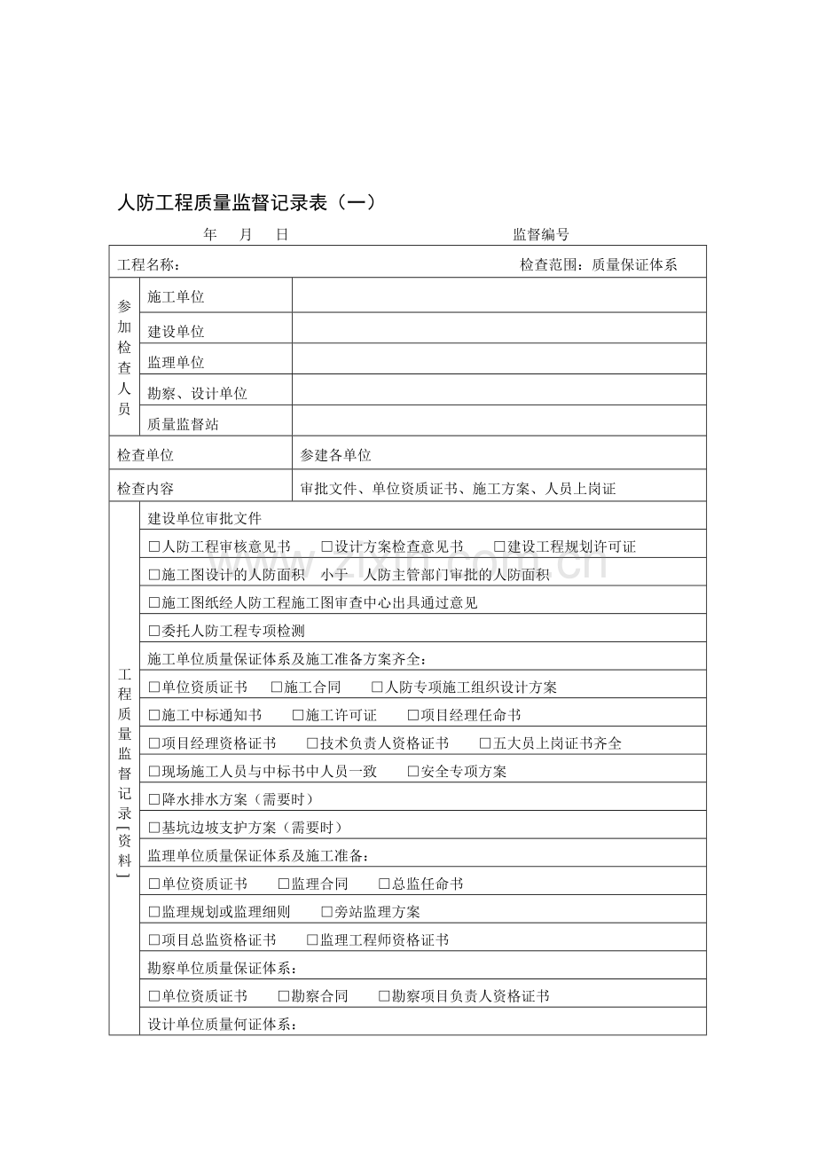 人防工程质量监督记录表.doc_第1页