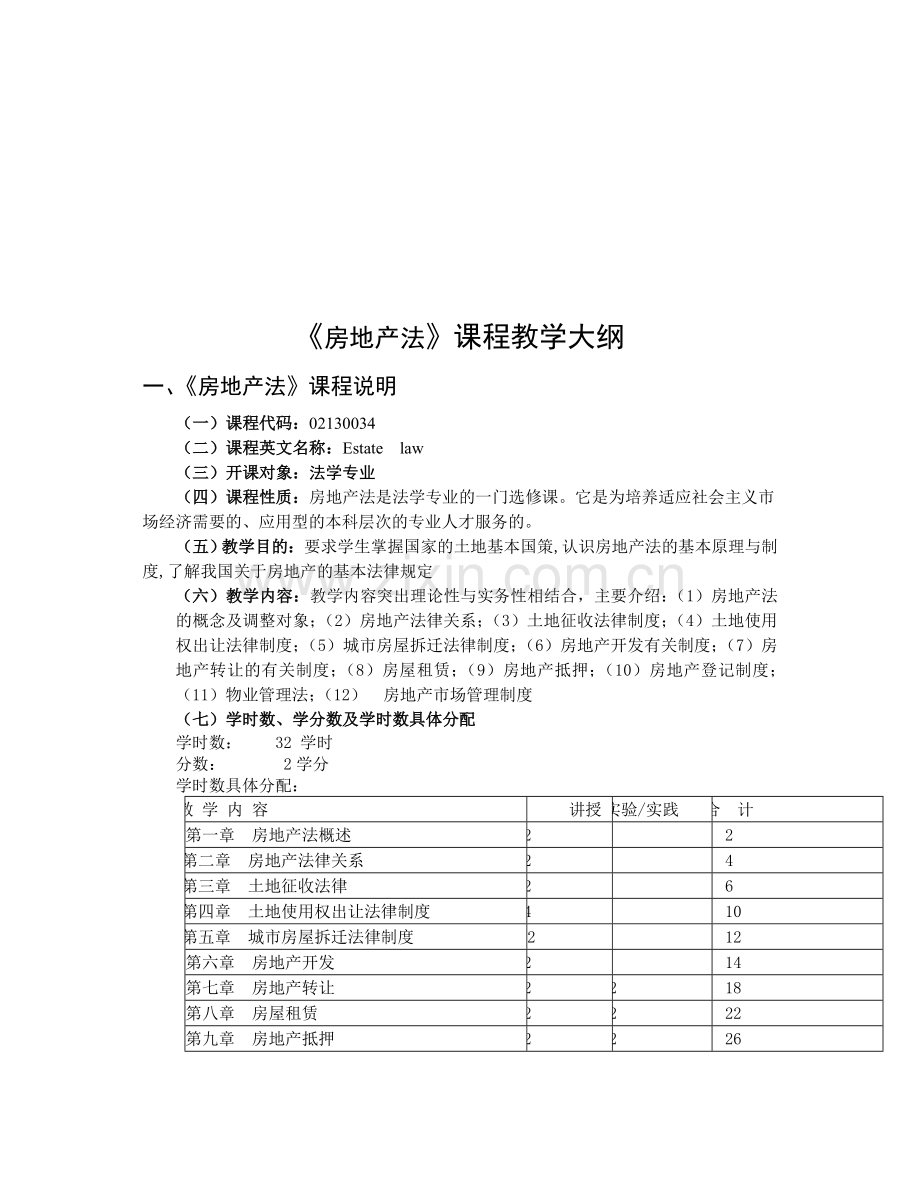 房地产法课程教学大纲.doc_第1页