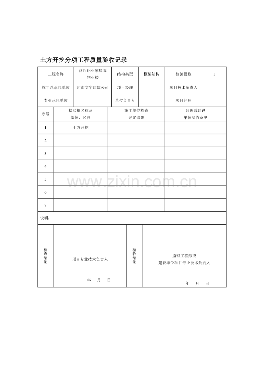 土方开挖分项工程质量验收记录.doc_第1页