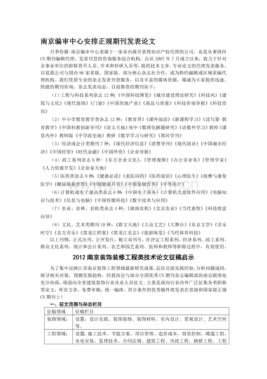 2012南京装饰装修工程类技术论文征稿启示.doc_第1页