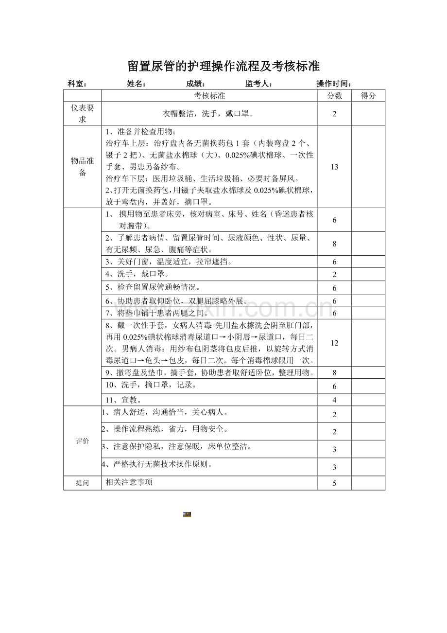 留置尿管的护理操作流程及考核标准.doc_第1页