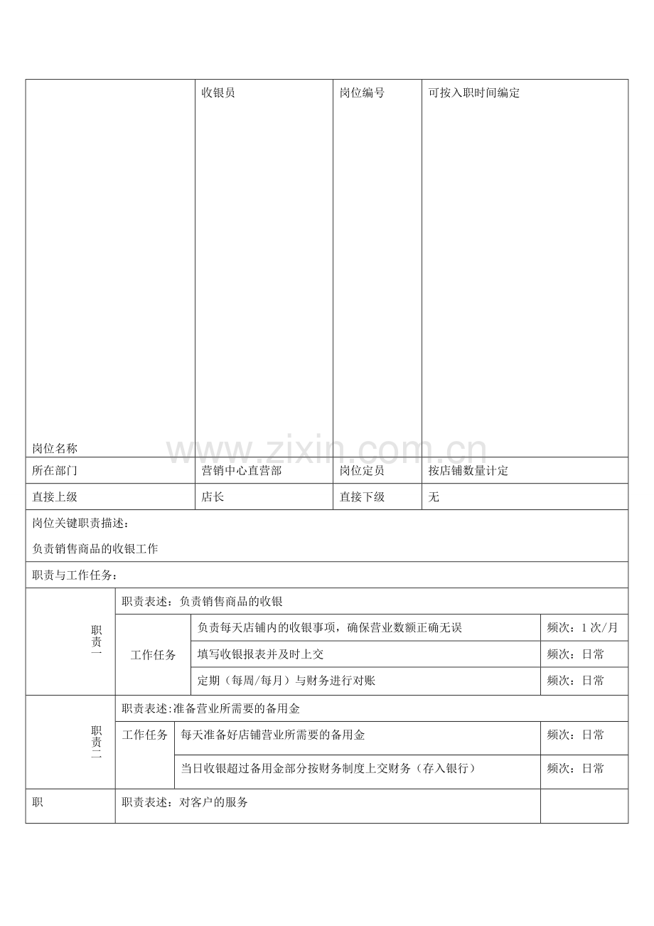 直营终端店铺收银员岗位职责.doc_第1页