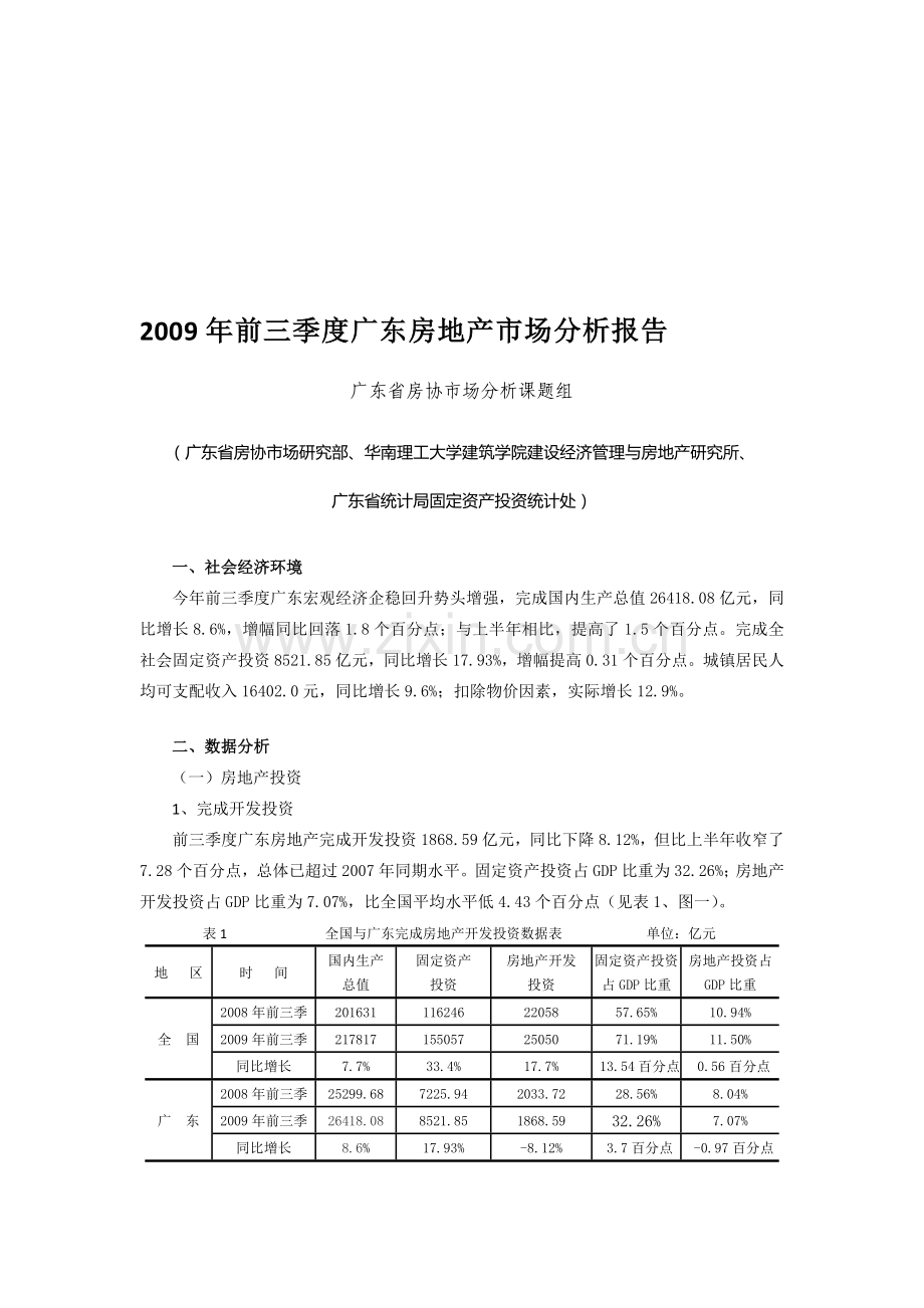 2009年前三季度广东房地产市场分析报告.doc_第1页