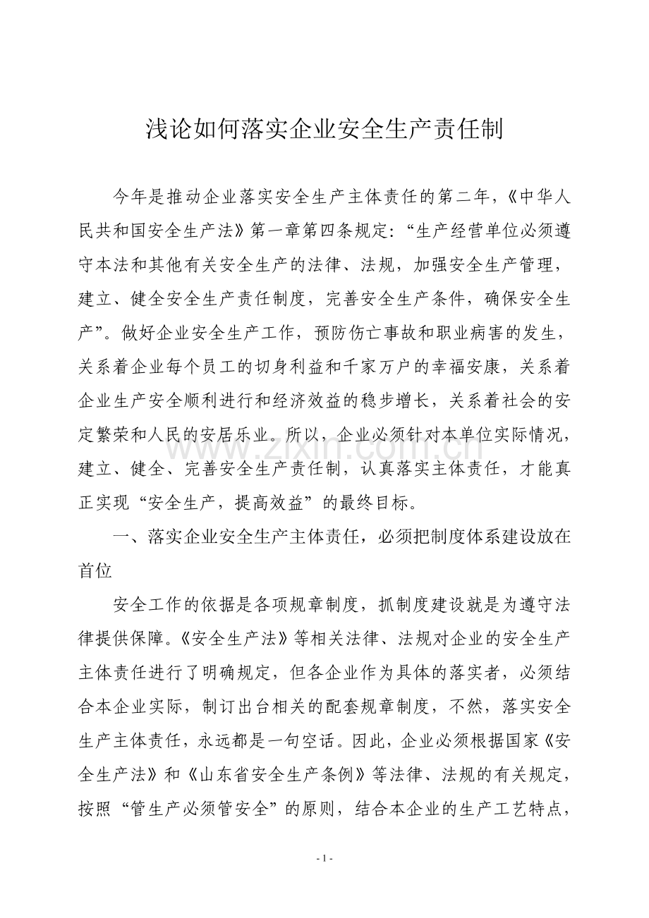 浅论如何落实企业安全生产责任制.doc_第1页