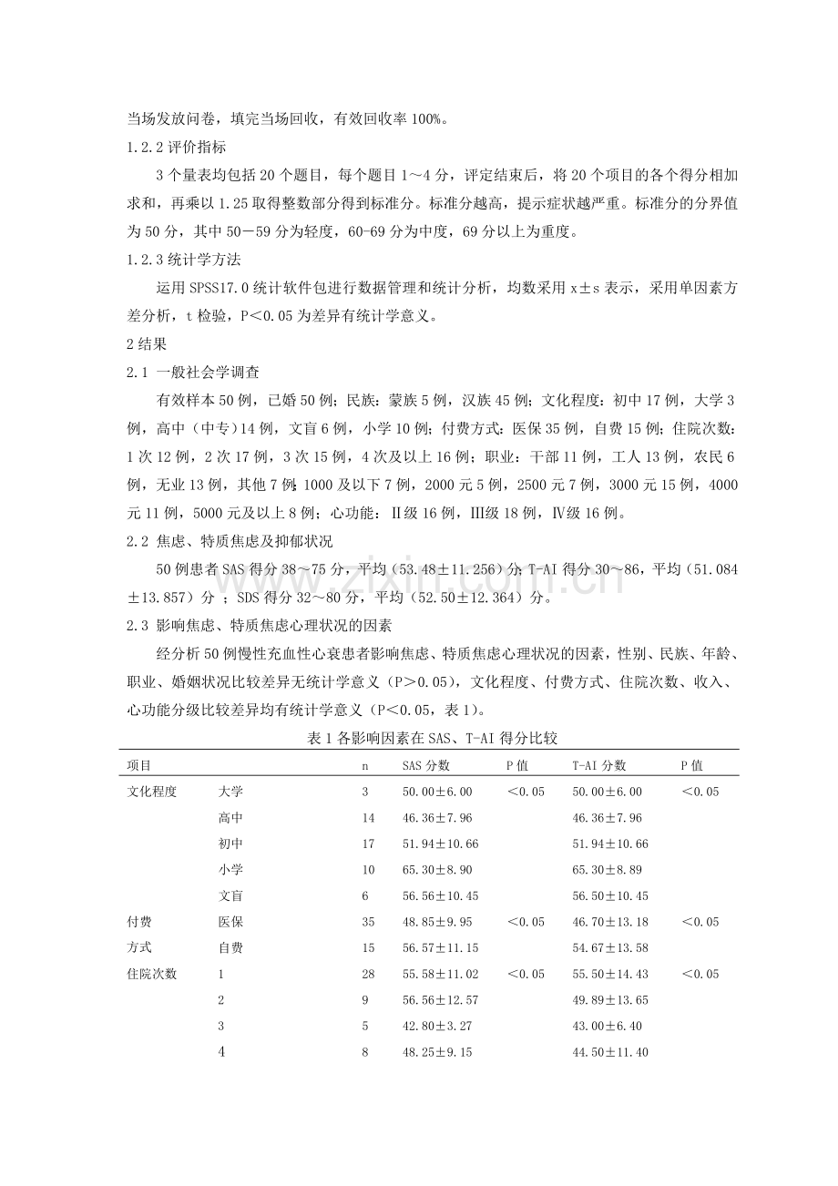 慢性充血性心衰患者心理状况调查分析-(1).doc_第2页