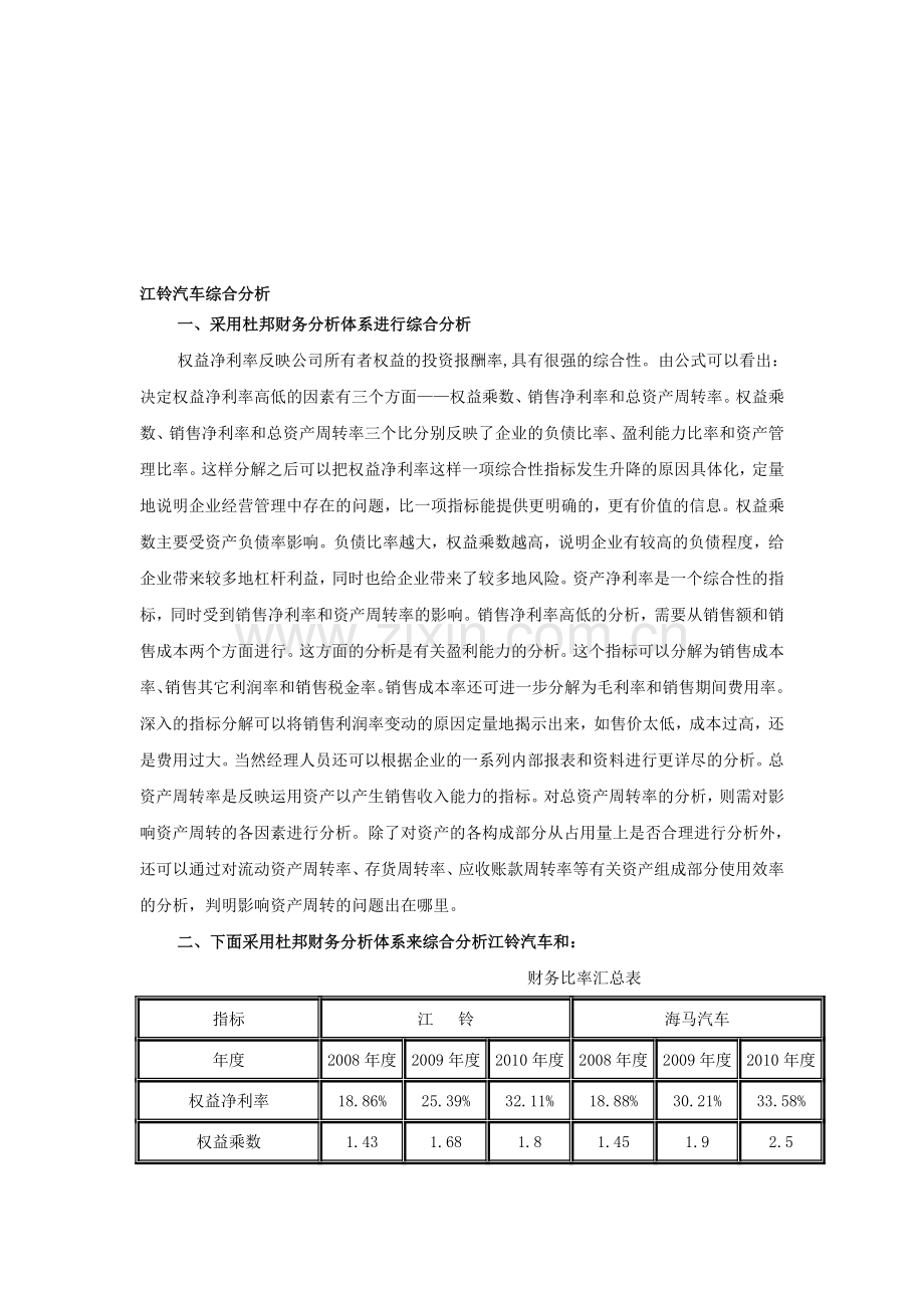 江铃汽车财务报表分析-江铃汽车综合分析.doc_第1页