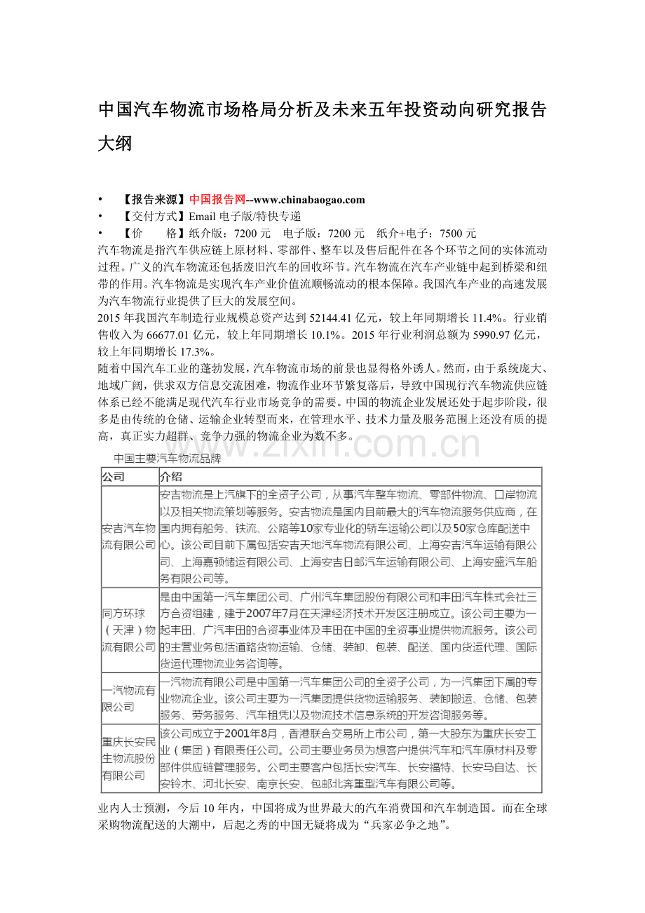 中国汽车物流市场格局分析及未来五年投资动向研究报告.doc_第3页