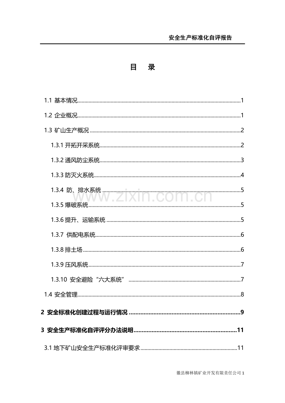 金属非金属矿山地下矿山安全生产标准化自评报告.doc_第1页