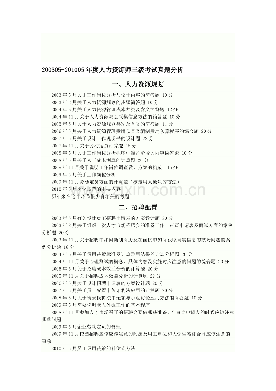 200305-201005年度人力资源师三级理论操作考试题分析.doc_第1页