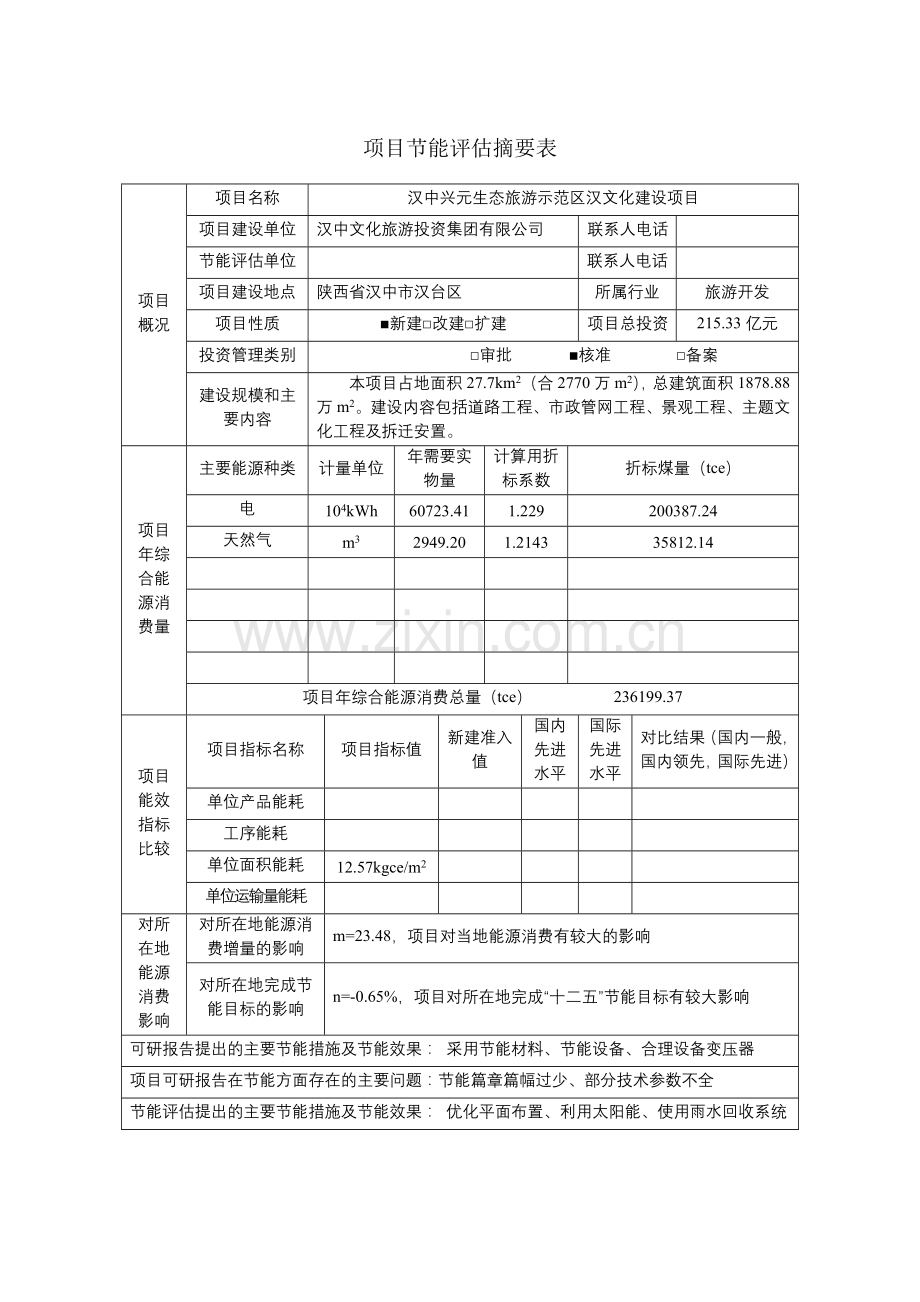 兴元汉文化旅游度假区项目立项建设节能评估报告.doc_第3页