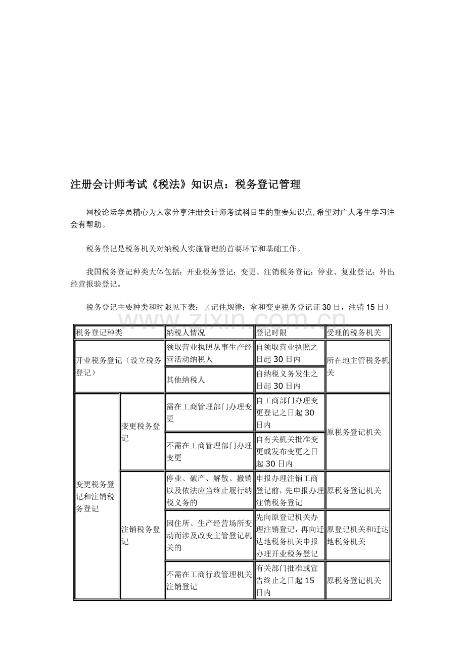 注册会计师考试《税法》知识点：税务登记管理.doc_第1页