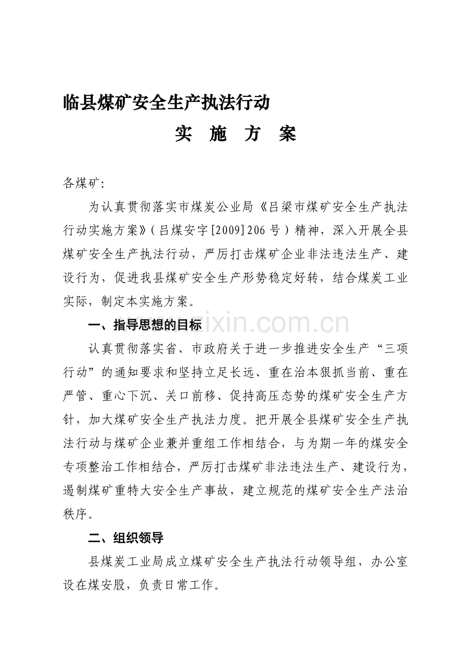 临县煤矿安全生产执法行动实施方案.doc_第1页