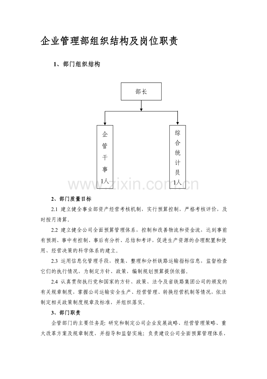 企管部组织结构及岗位职责.doc_第1页