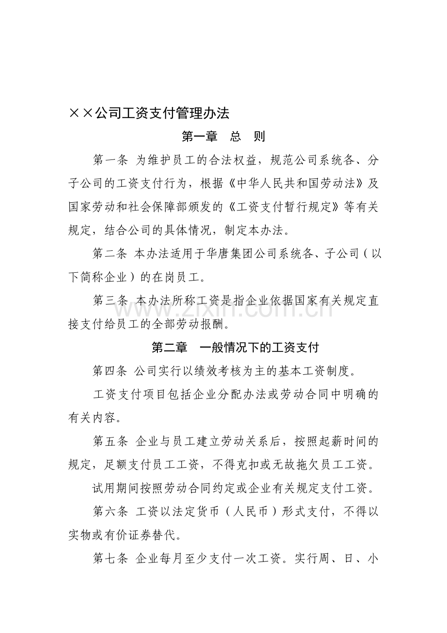 某某公司工资支付管理办法.doc_第1页