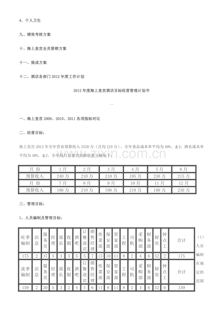 2012年度海上皇宫酒店目标经营管理计划书.doc_第2页